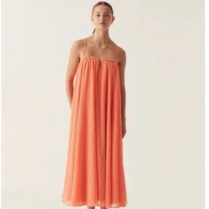 AJE Filigree sweetheart-neck plissé dress AUS SIZE 12 ( US SIZE 8) SUNSET ORANGE